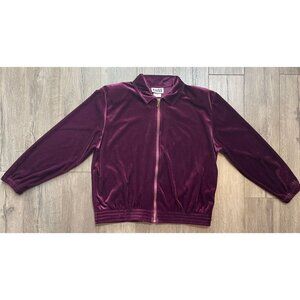 Vintage Teddi Jacket Womens Large Purple‎ Velour Track Zip Pockets Retro 80s